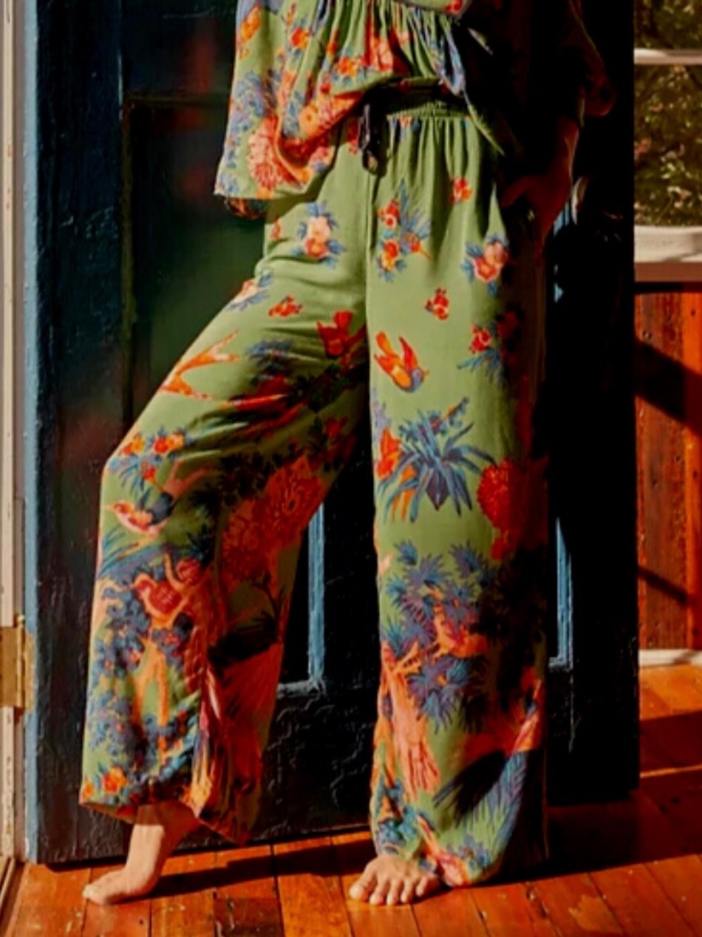 Anthropologie Sleep Pant Pajamas Lounge Hummingbirds Green Size XL - Picture 2 of 16